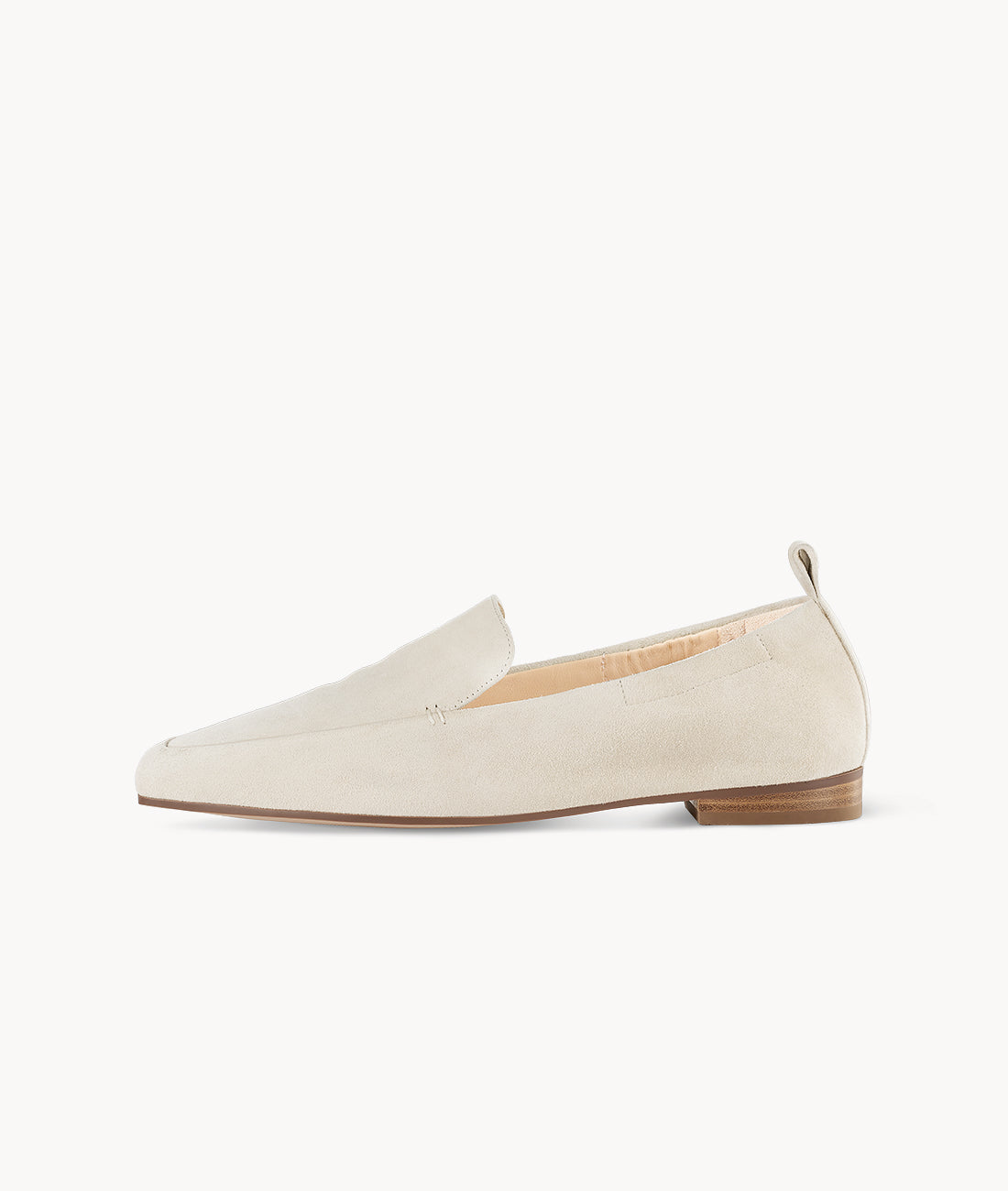 Almond Croissant Square-toe Creamy White suede Mattress Flat Loafers with 18mm heel