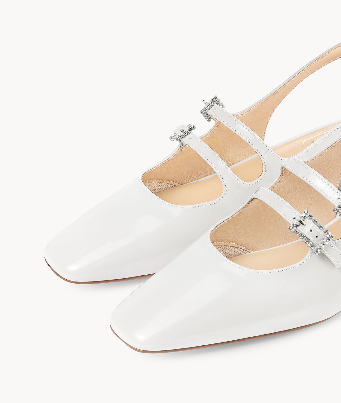Epiphyllum Mary Jane-Square-toe white Slingback Flat with 25mm heel