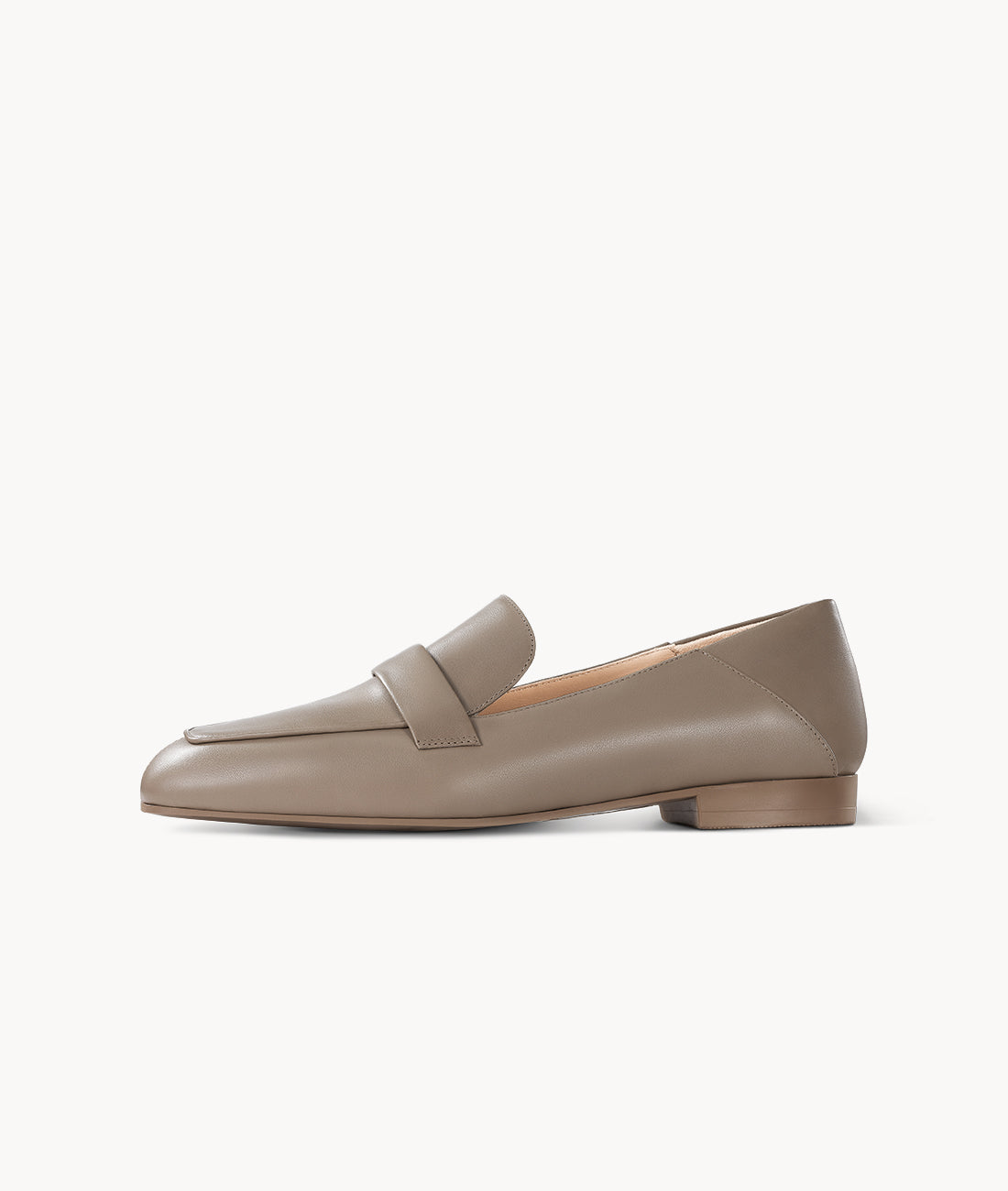 khaki close toed square toe loafers