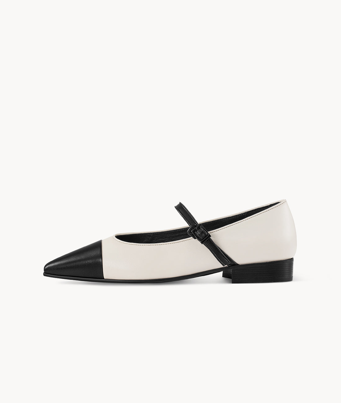 7or9 Black Label Series High-end Comfortable Black and White Calfskin  Leather Mary Jane Flat for Women Block Heels - Quarter Moon 4.0