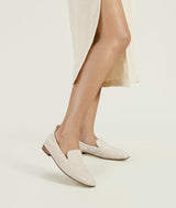 Almond Croissant Square-toe Creamy White suede Mattress Flat Loafers with 18mm heel