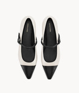 7or9 Black Label Series High-end Comfortable Black and White Calfskin  Leather Mary Jane Flat for Women Block Heels - Quarter Moon 4.0