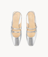 Silver Moon Mary Jane-Square-toe Silver Slingback Flat with 25mm heel