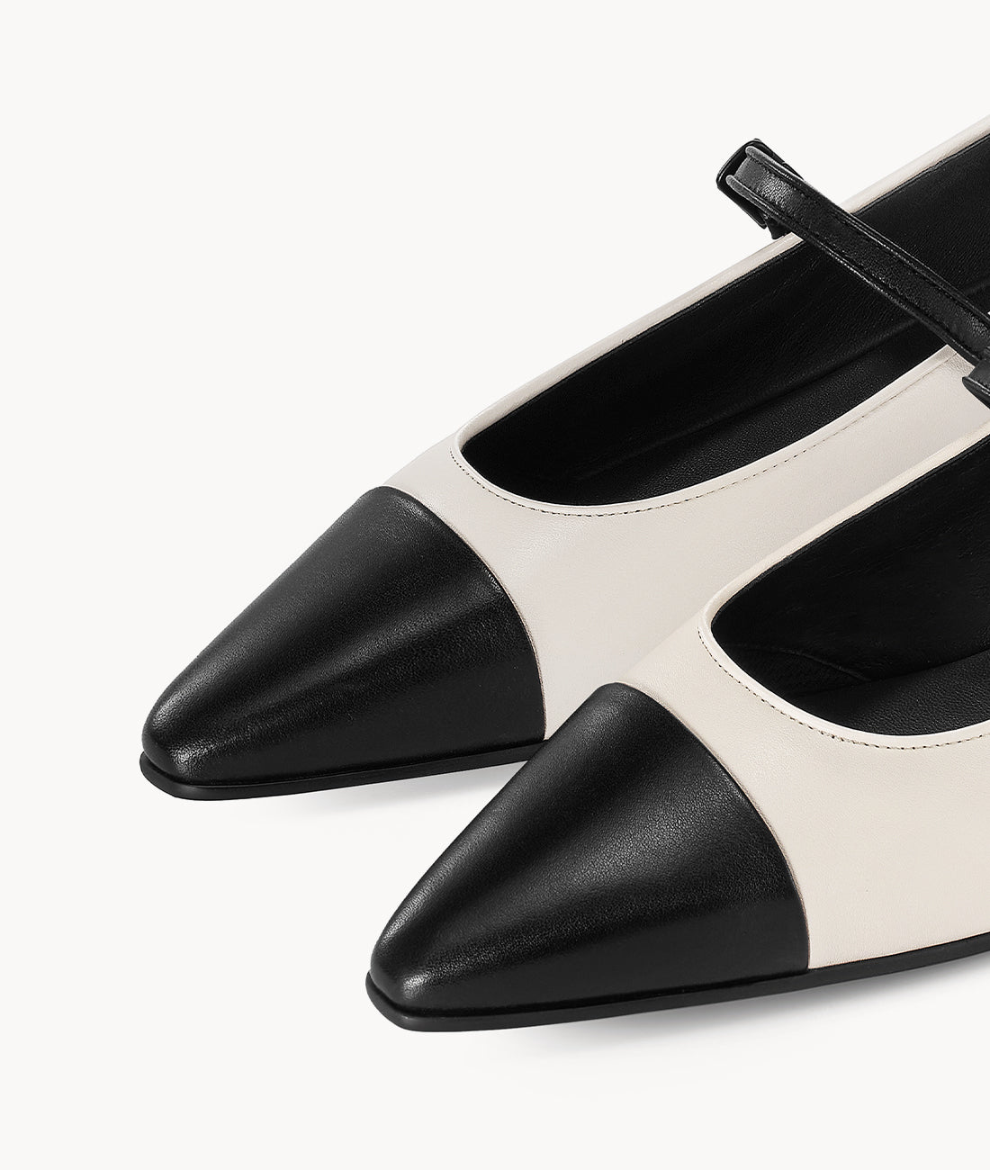 7or9 Black Label Series High-end Comfortable Black and White Calfskin  Leather Mary Jane Flat for Women Block Heels - Quarter Moon 4.0