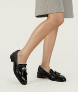 Black Cow Leather Mattress Flat Loafers with 35mm block heel