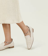 Almond Croissant Square-toe Creamy White suede Mattress Flat Loafers with 18mm heel