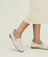 Almond Croissant Square-toe Creamy White suede Mattress Flat Loafers with 18mm heel
