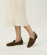 Coffee Croissant Square-toe brown suede Mattress Flat Loafers with 18mm heel