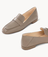 khaki close toed square toe loafers